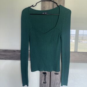 Gap Ribbed Sweetheart Sweater Green Women's Size Medium Long Sleeve